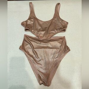 (M) Aerie Beige Velvet Inspired Fabric One Piece Swimsuit